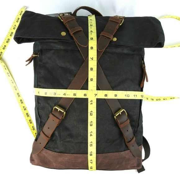 Waxed Canvas With Leather Trim Roll Top Backpack - Picture 5 of 8